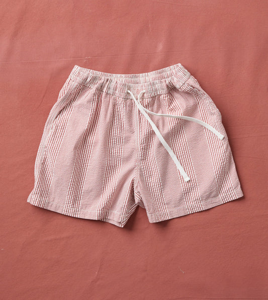 Drake's Red Stripe Seersucker Cotton Drawstring Shorts