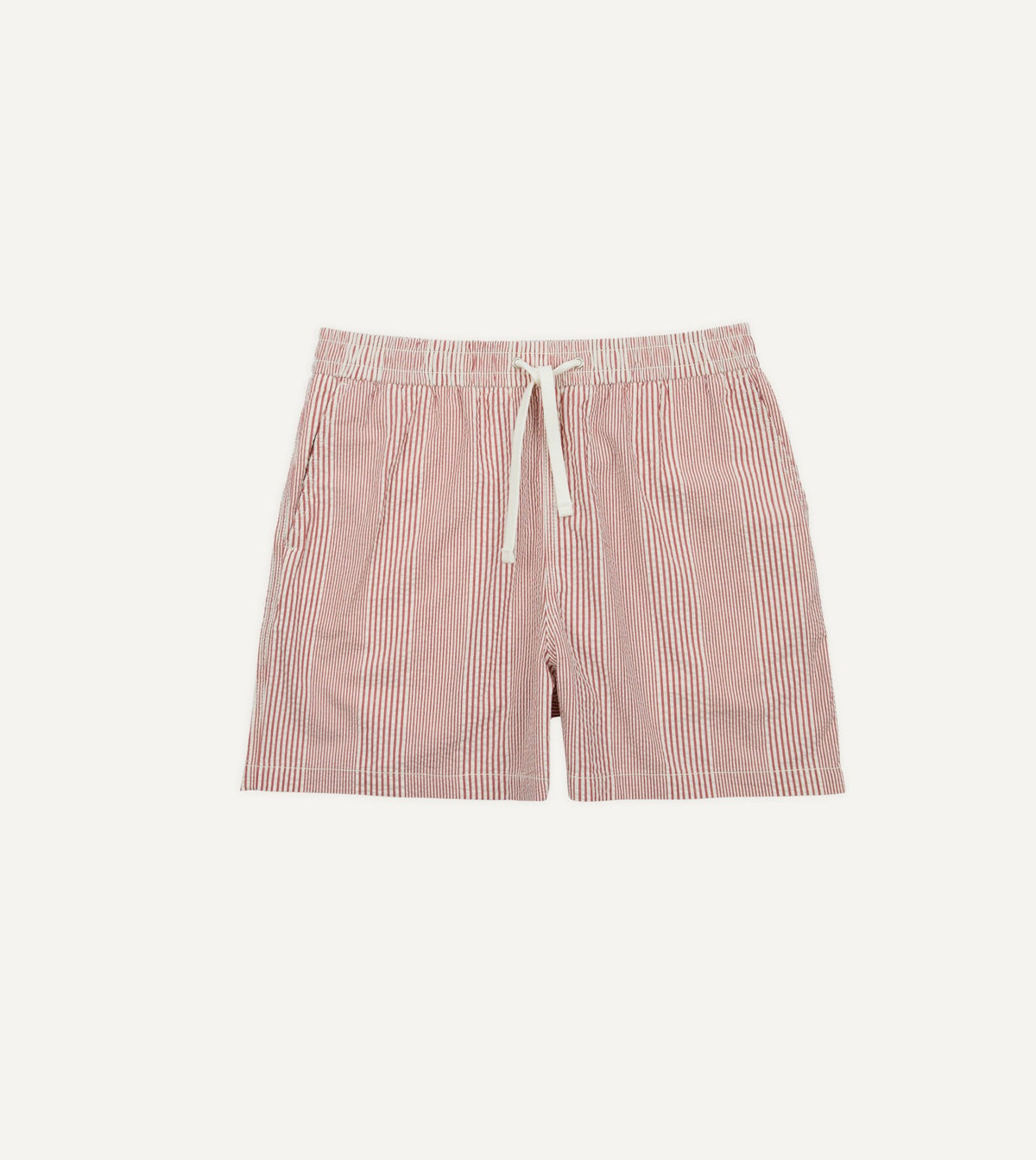 Drake's Red Stripe Seersucker Cotton Drawstring Shorts