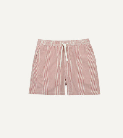 Drake's Red Stripe Seersucker Cotton Drawstring Shorts
