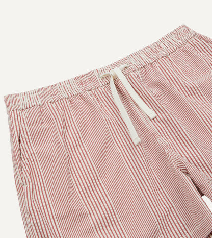 Drake's Red Stripe Seersucker Cotton Drawstring Shorts