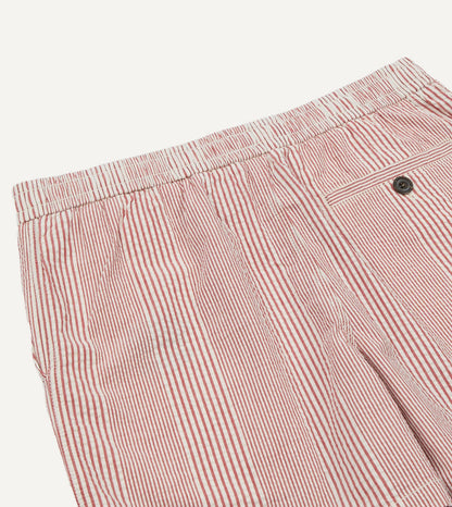 Drake's Red Stripe Seersucker Cotton Drawstring Shorts