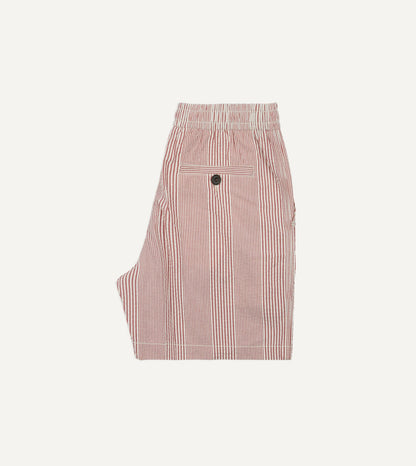 Drake's Red Stripe Seersucker Cotton Drawstring Shorts