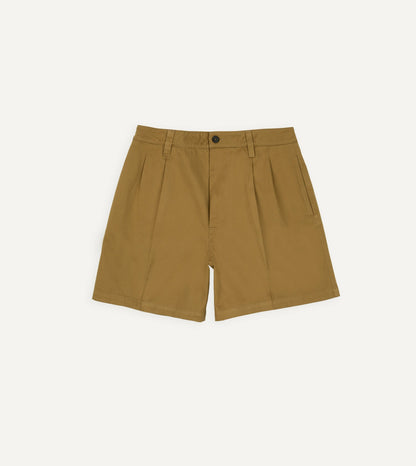 Drake's Khaki Cotton Wide Leg Double-Pleat Shorts