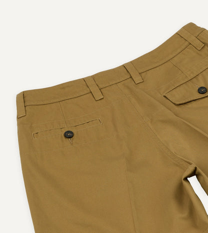 Drake's Khaki Cotton Wide Leg Double-Pleat Shorts