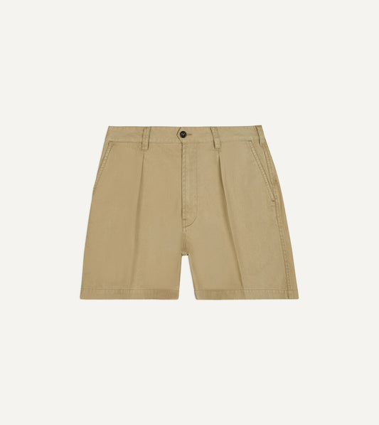 Drake's Beige Cotton Wide Leg Single-Pleat Shorts