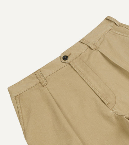 Drake's Beige Cotton Wide Leg Single-Pleat Shorts