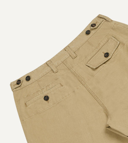 Drake's Beige Cotton Wide Leg Single-Pleat Shorts