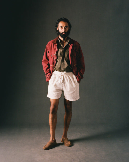 Drake's Ecru Pin Stripe Cotton Drawstring Shorts