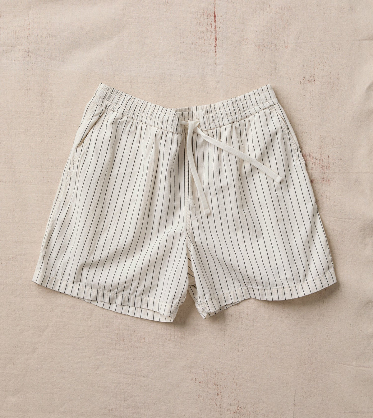 Drake's Ecru Pin Stripe Cotton Drawstring Shorts