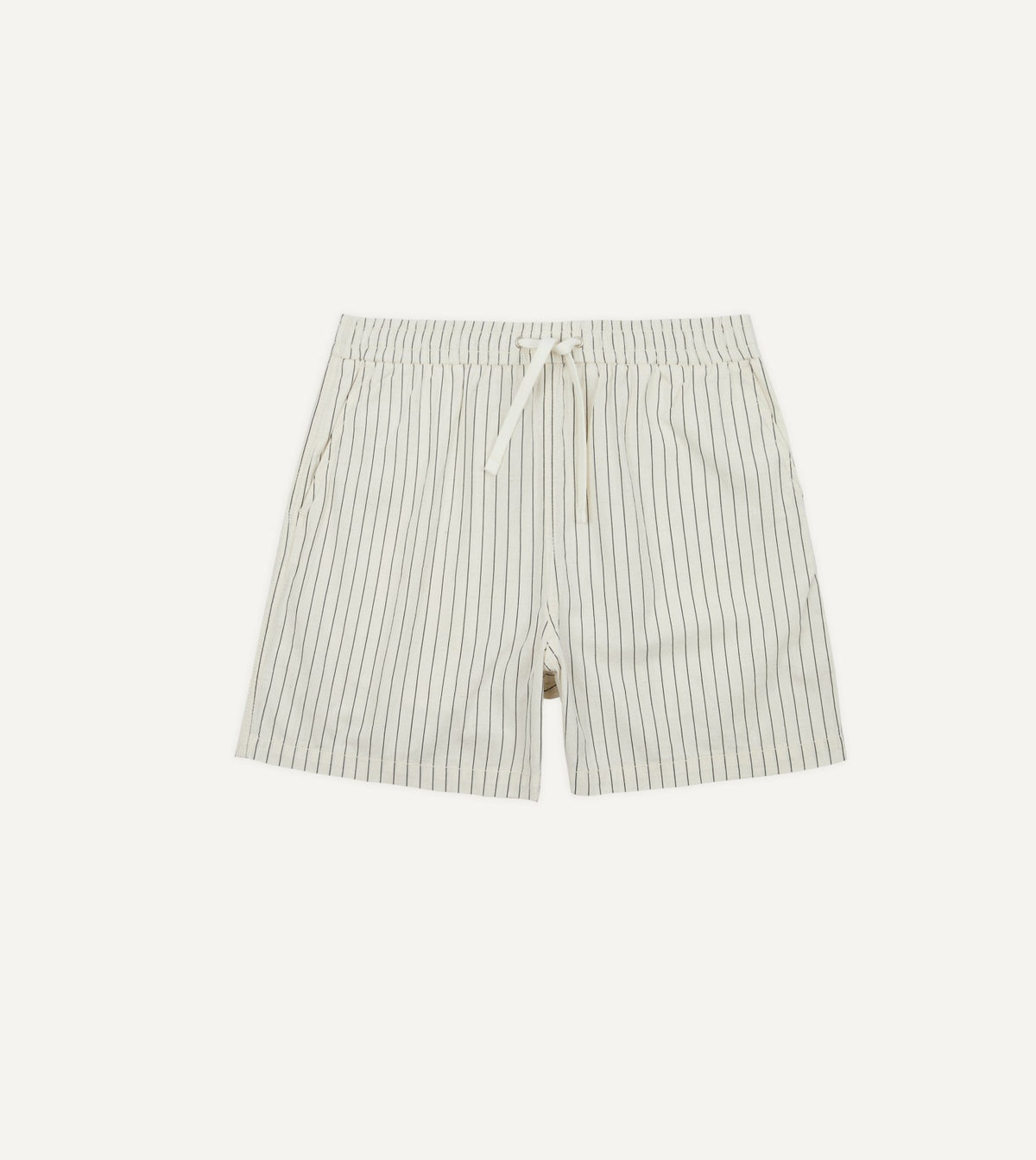 Drake's Ecru Pin Stripe Cotton Drawstring Shorts
