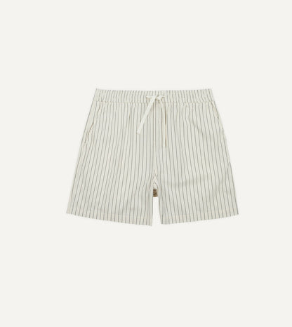 Drake's Ecru Pin Stripe Cotton Drawstring Shorts