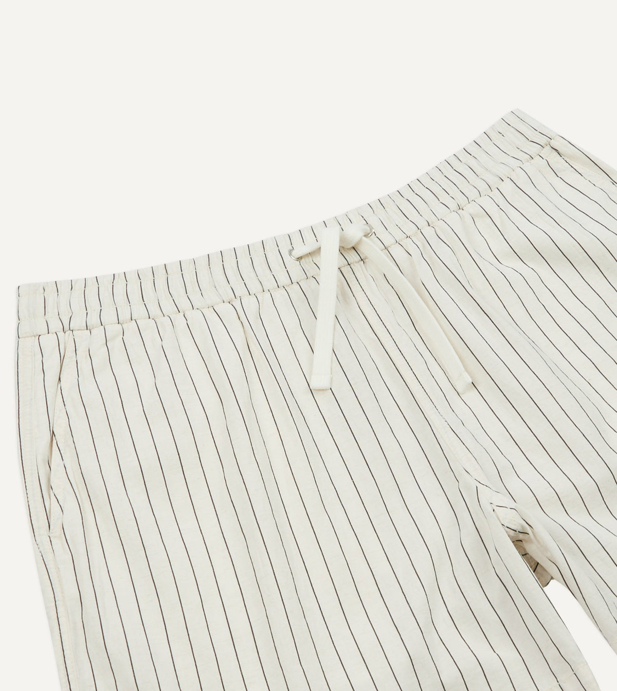 Drake's Ecru Pin Stripe Cotton Drawstring Shorts
