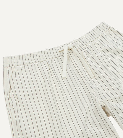 Drake's Ecru Pin Stripe Cotton Drawstring Shorts
