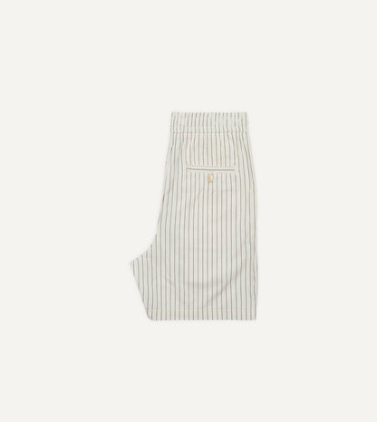 Drake's Ecru Pin Stripe Cotton Drawstring Shorts