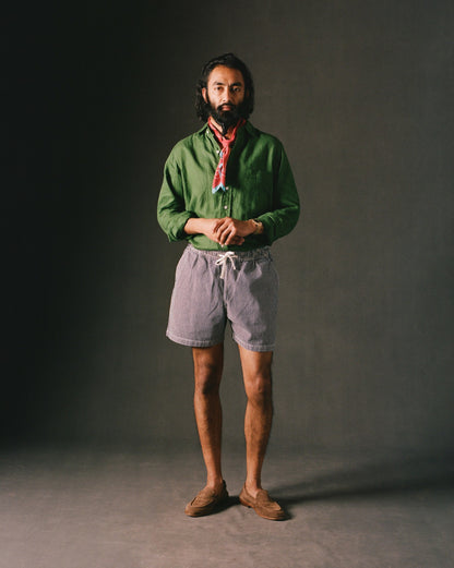 Drake's Indigo Stripe Cotton Drawstring Shorts