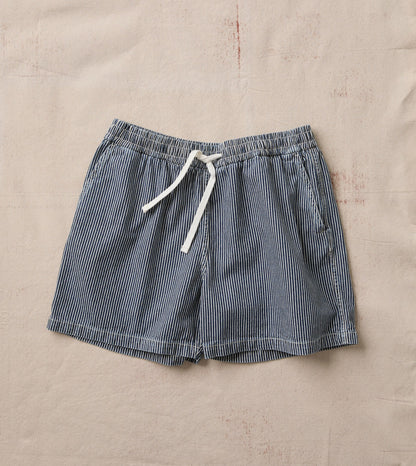 Drake's Indigo Stripe Cotton Drawstring Shorts