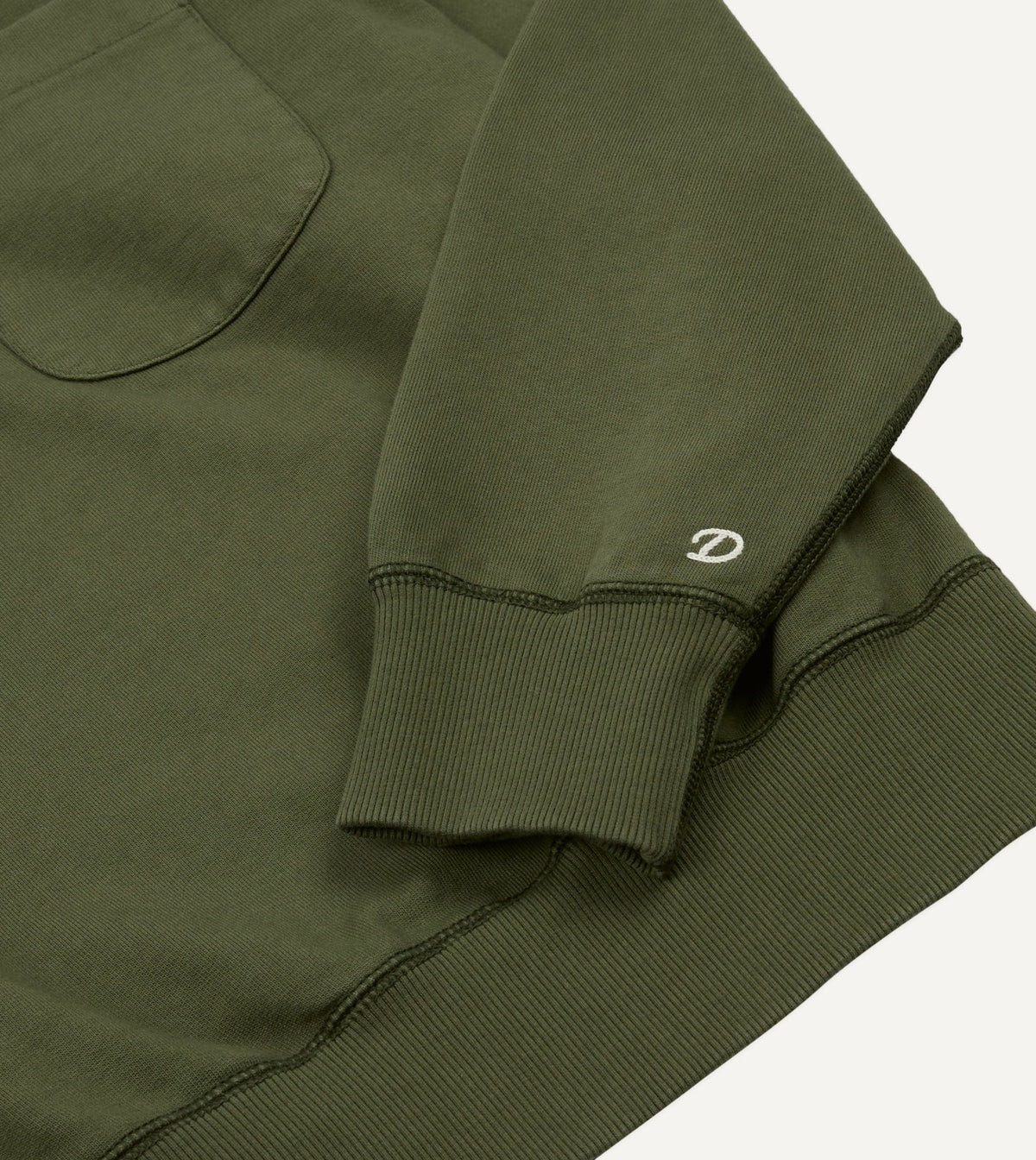 Drake's Khaki Green Cotton Quarter Zip Collared Sweatshirt