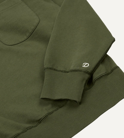 Drake's Khaki Green Cotton Quarter Zip Collared Sweatshirt