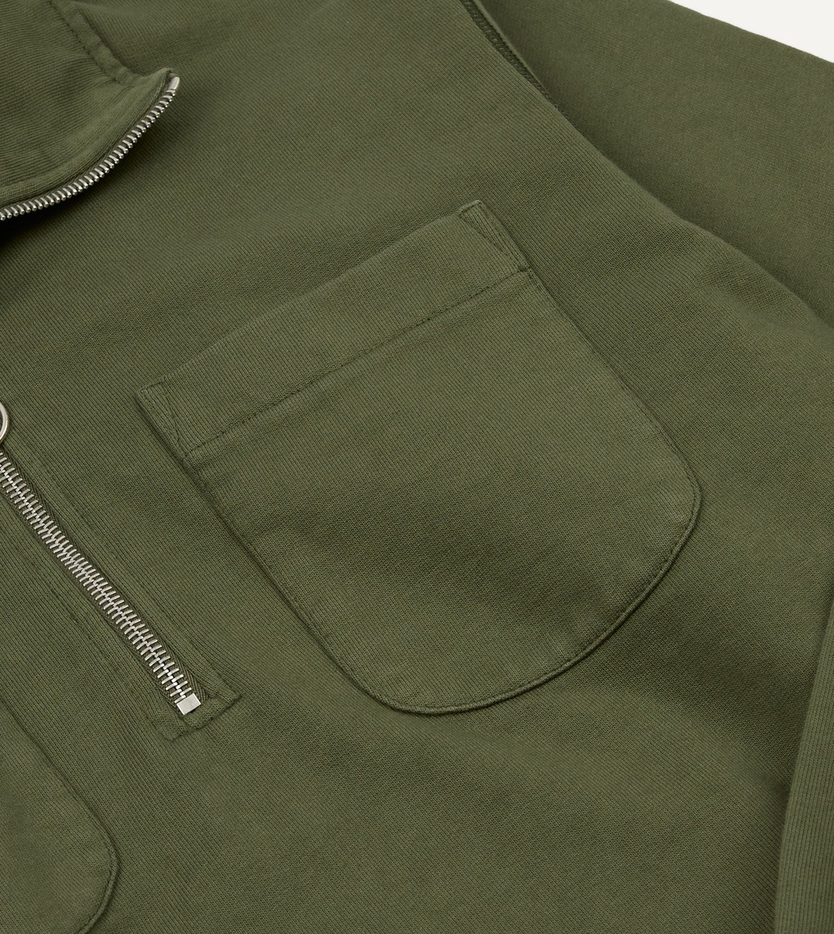 Drake's Khaki Green Cotton Quarter Zip Collared Sweatshirt
