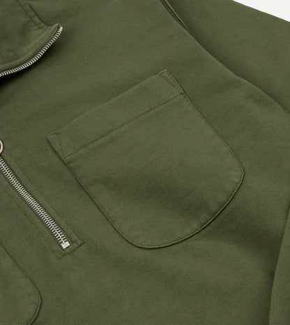 Drake's Khaki Green Cotton Quarter Zip Collared Sweatshirt