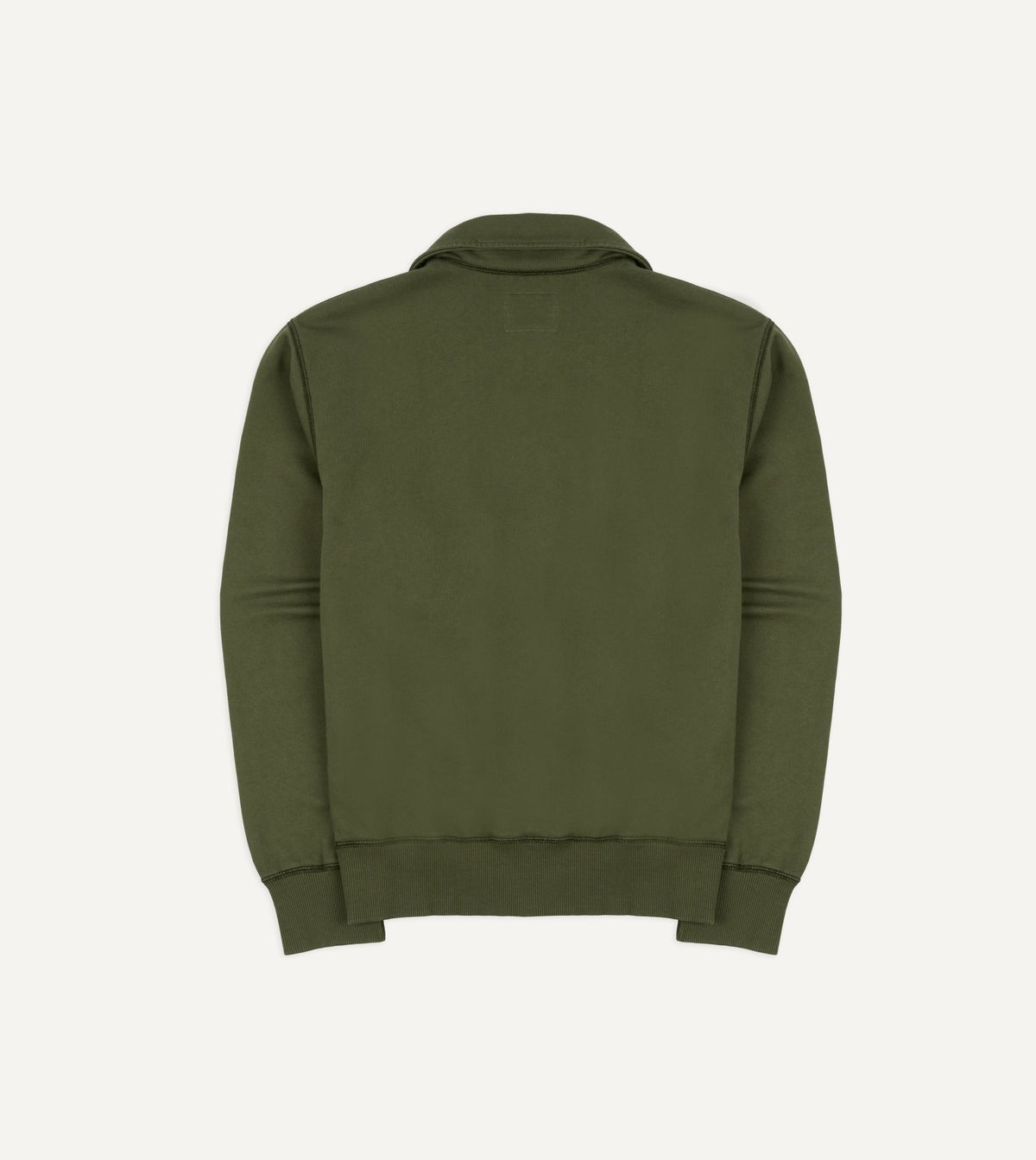 Drake's Khaki Green Cotton Quarter Zip Collared Sweatshirt