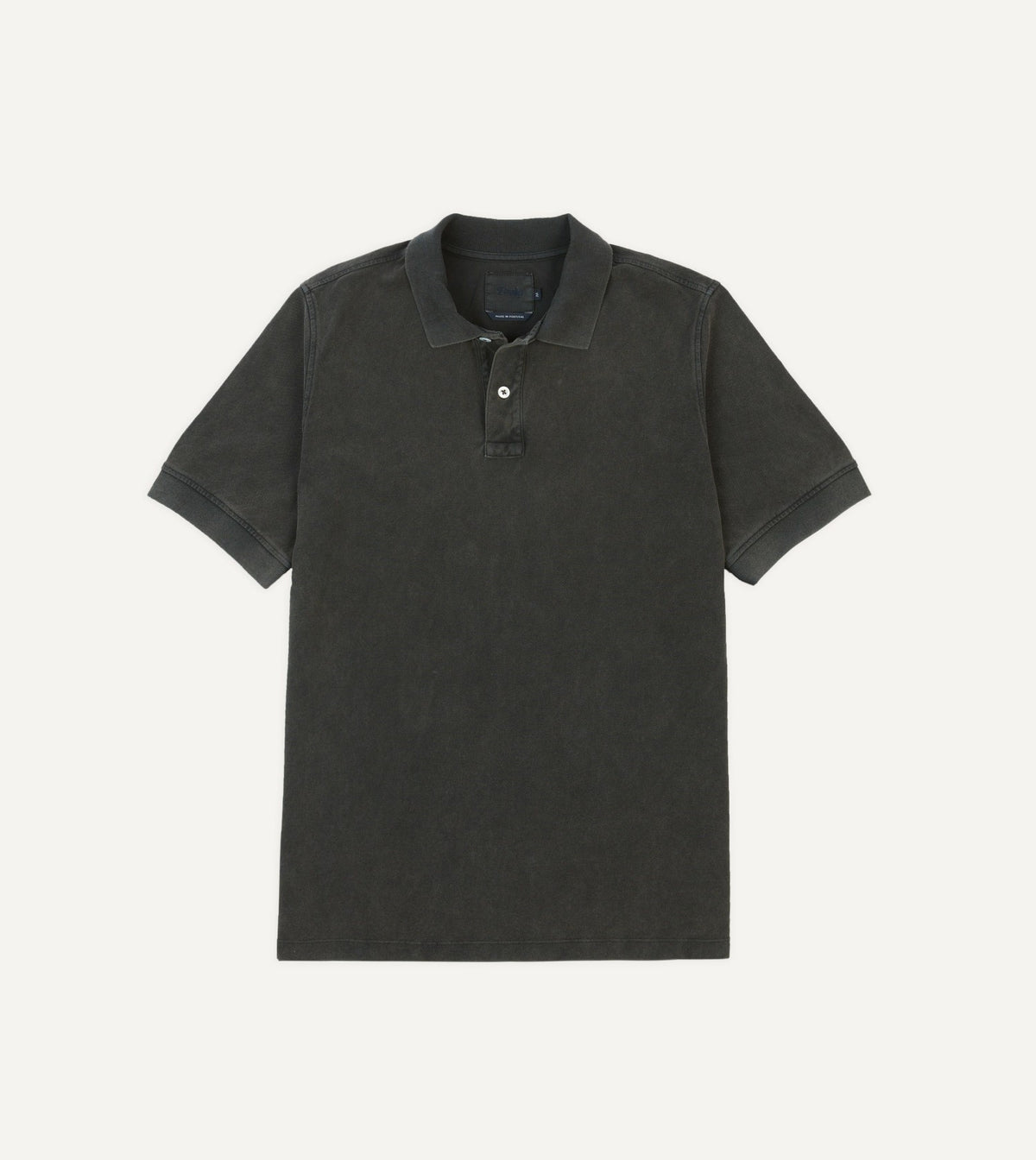 Drake's Washed Black Piqué Cotton Polo Shirt