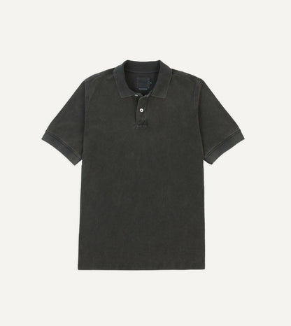 Drake's Washed Black Piqué Cotton Polo Shirt