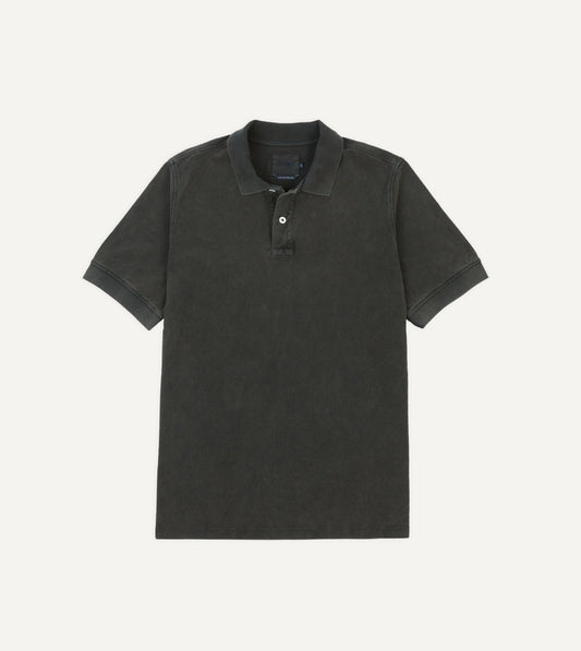 Drake's Washed Black Piqué Cotton Polo Shirt