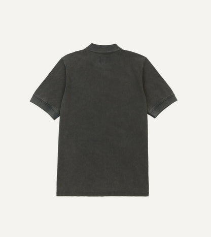Drake's Washed Black Piqué Cotton Polo Shirt