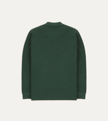 Drake's Green Pique Cotton Long-Sleeve Polo Shirt