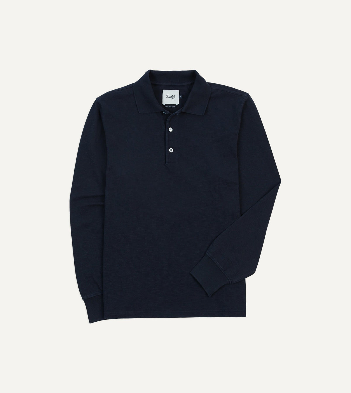 Drake's Navy Pique Cotton Long-Sleeve Polo Shirt