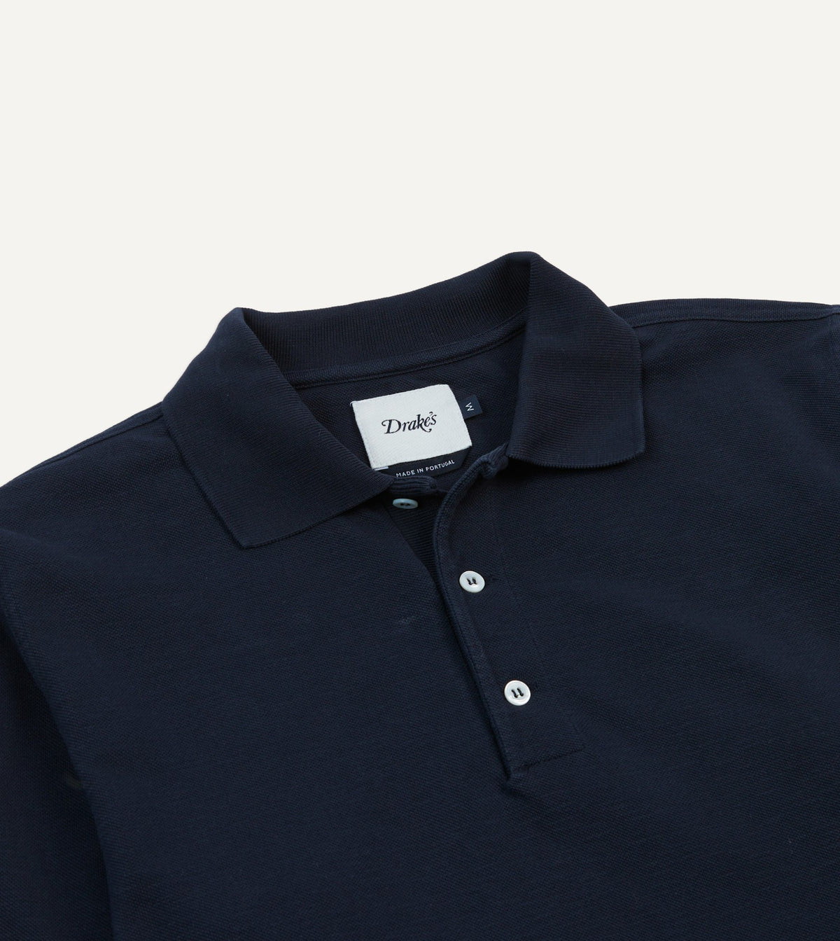 Drake's Navy Pique Cotton Long-Sleeve Polo Shirt