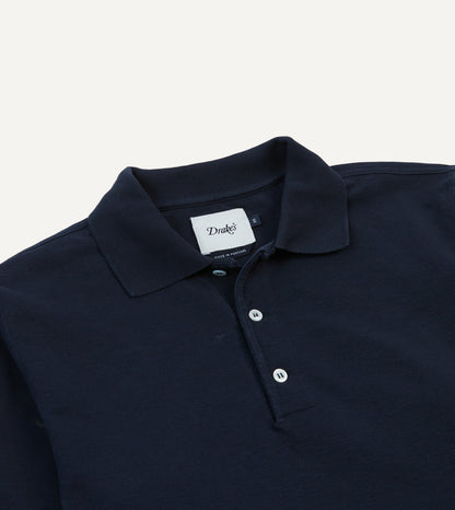 Drake's Navy Pique Cotton Long-Sleeve Polo Shirt