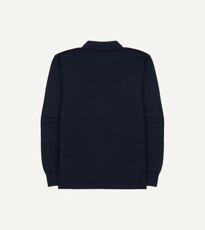 Drake's Navy Pique Cotton Long-Sleeve Polo Shirt