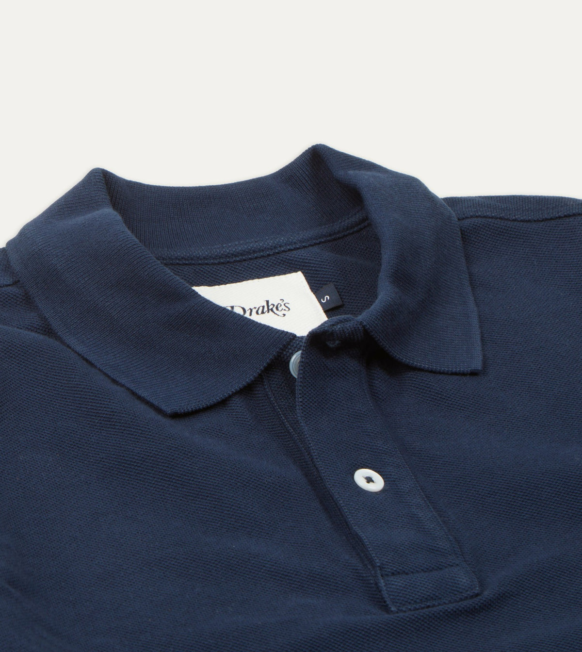 Drake's Light Navy Pique Cotton Long-Sleeve Polo Shirt