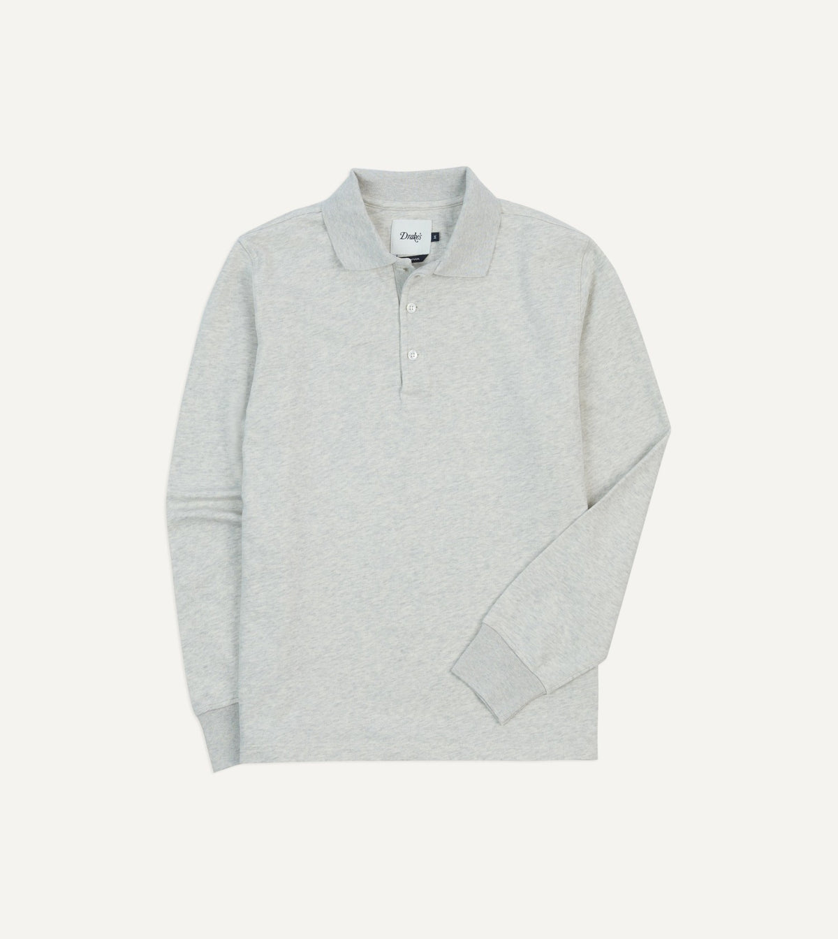 Drake's Grey Melange Jersey Cotton Long-Sleeve Polo Shirt