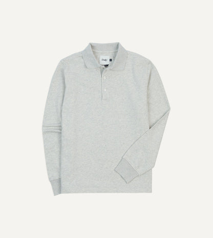 Drake's Grey Melange Jersey Cotton Long-Sleeve Polo Shirt
