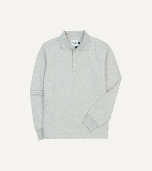 Drake's Grey Melange Jersey Cotton Long-Sleeve Polo Shirt