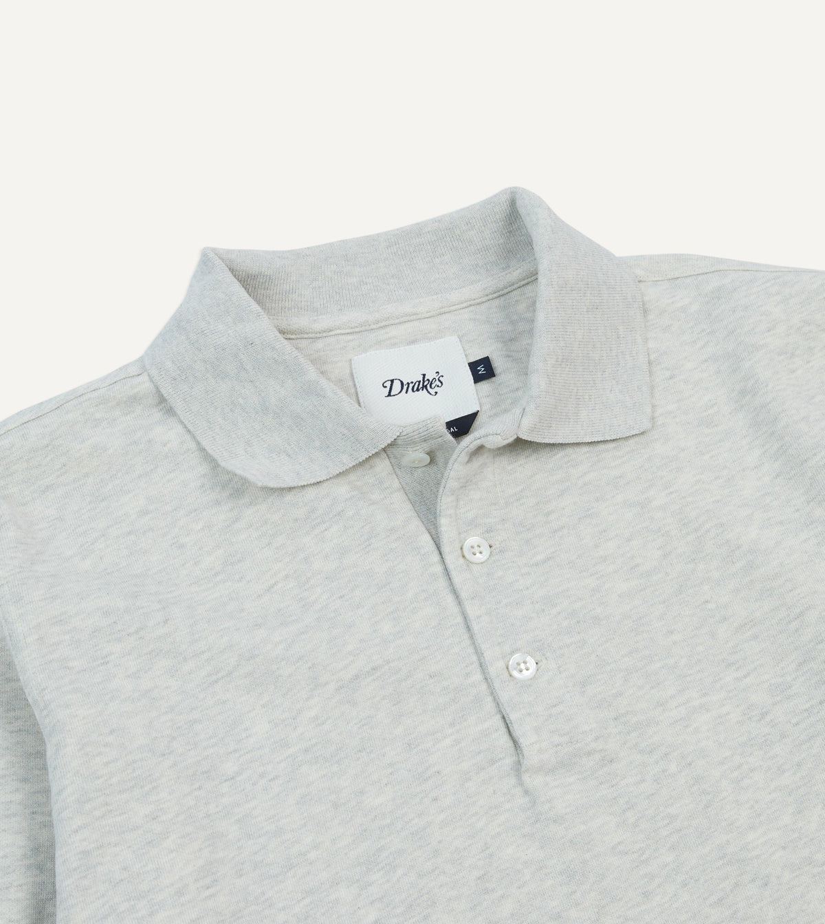 Drake's Grey Melange Jersey Cotton Long-Sleeve Polo Shirt
