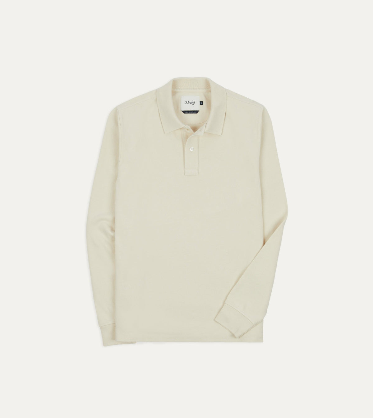 Drake's Ecru Pique Cotton Long-Sleeve Polo Shirt