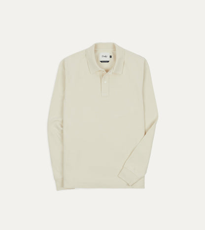 Drake's Ecru Pique Cotton Long-Sleeve Polo Shirt