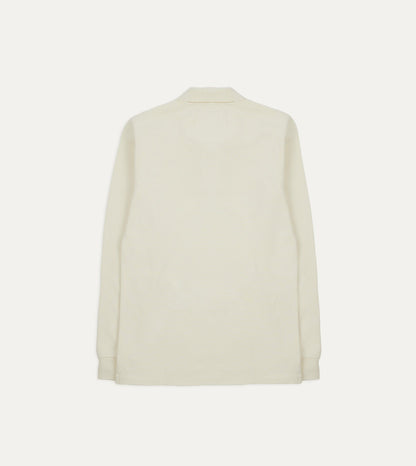 Drake's Ecru Pique Cotton Long-Sleeve Polo Shirt