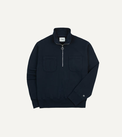 Drake's Navy Cotton Half-Zip Collared Sweatshirt