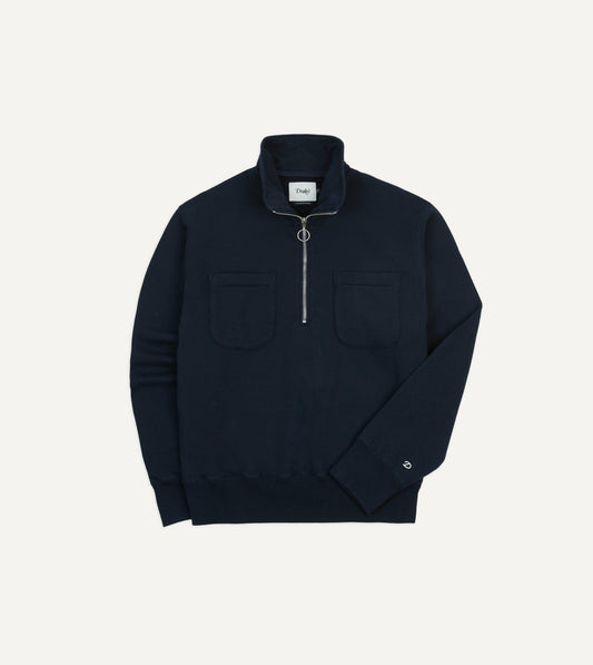 Drake's Navy Cotton Half-Zip Collared Sweatshirt