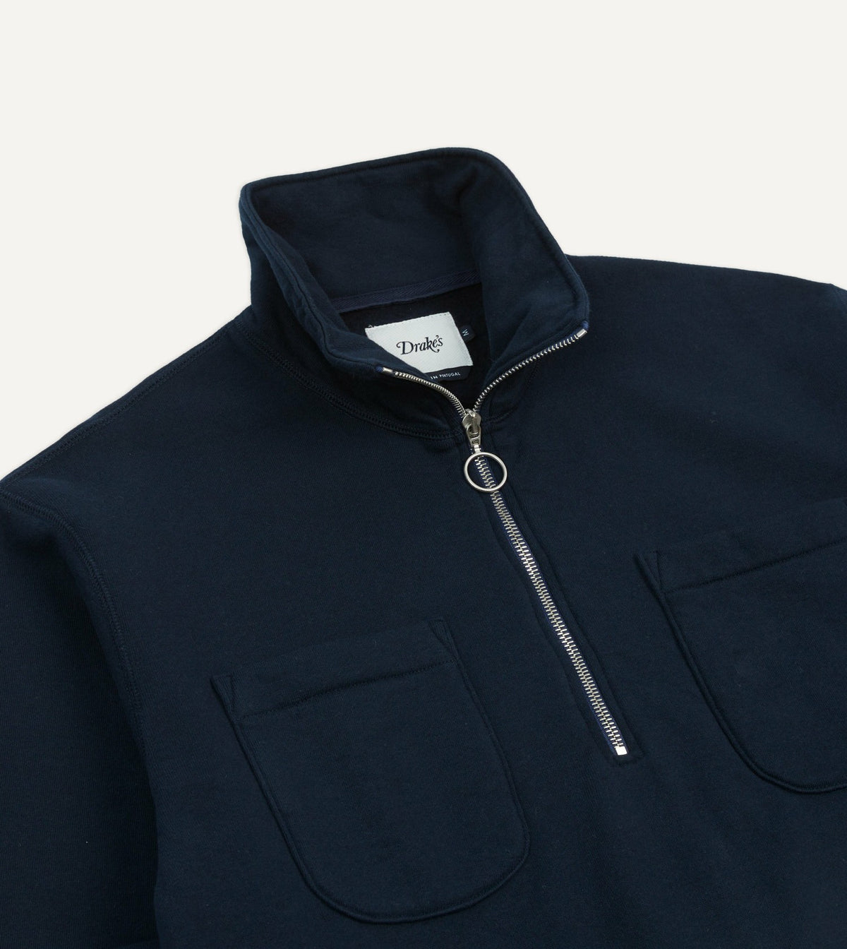 Drake's Navy Cotton Half-Zip Collared Sweatshirt