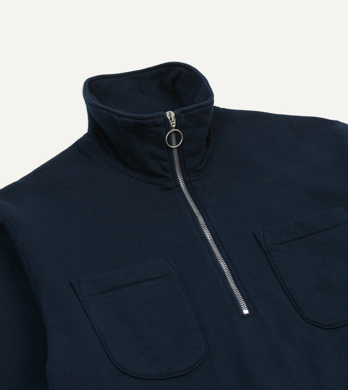 Drake's Navy Cotton Half-Zip Collared Sweatshirt