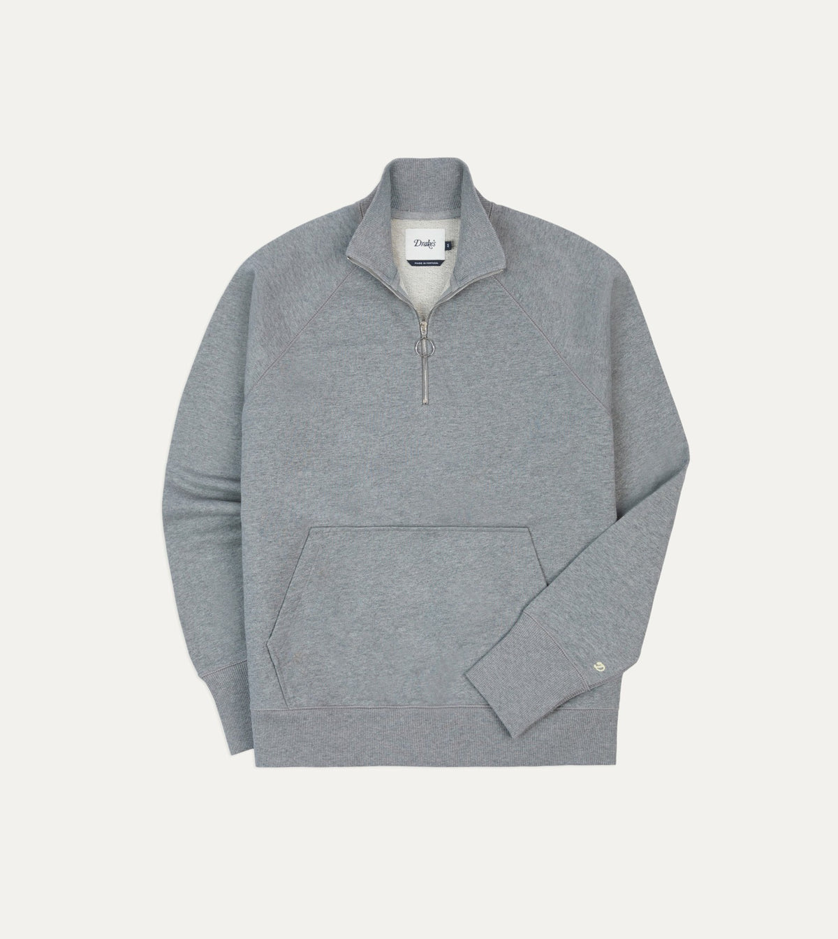Drake's Grey Cotton Quarter Zip Sweatshirt