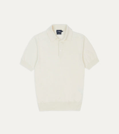 Drake's Ecru Knitted Crepe Cotton Short-Sleeve Polo Shirt