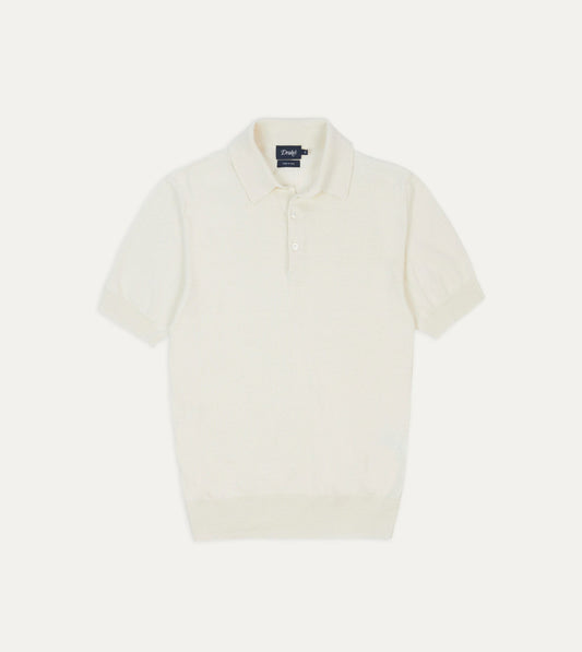 Drake's Ecru Knitted Crepe Cotton Short-Sleeve Polo Shirt