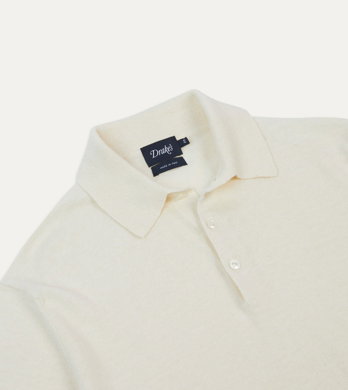 Drake's Ecru Knitted Crepe Cotton Short-Sleeve Polo Shirt